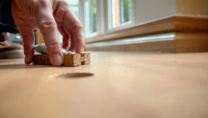 Steps to repair dents in cork floors, showing tools and techniques for effective cork floor restoration.