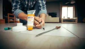Step-by-step guide to repairing dents in travertine floors with tools and materials.