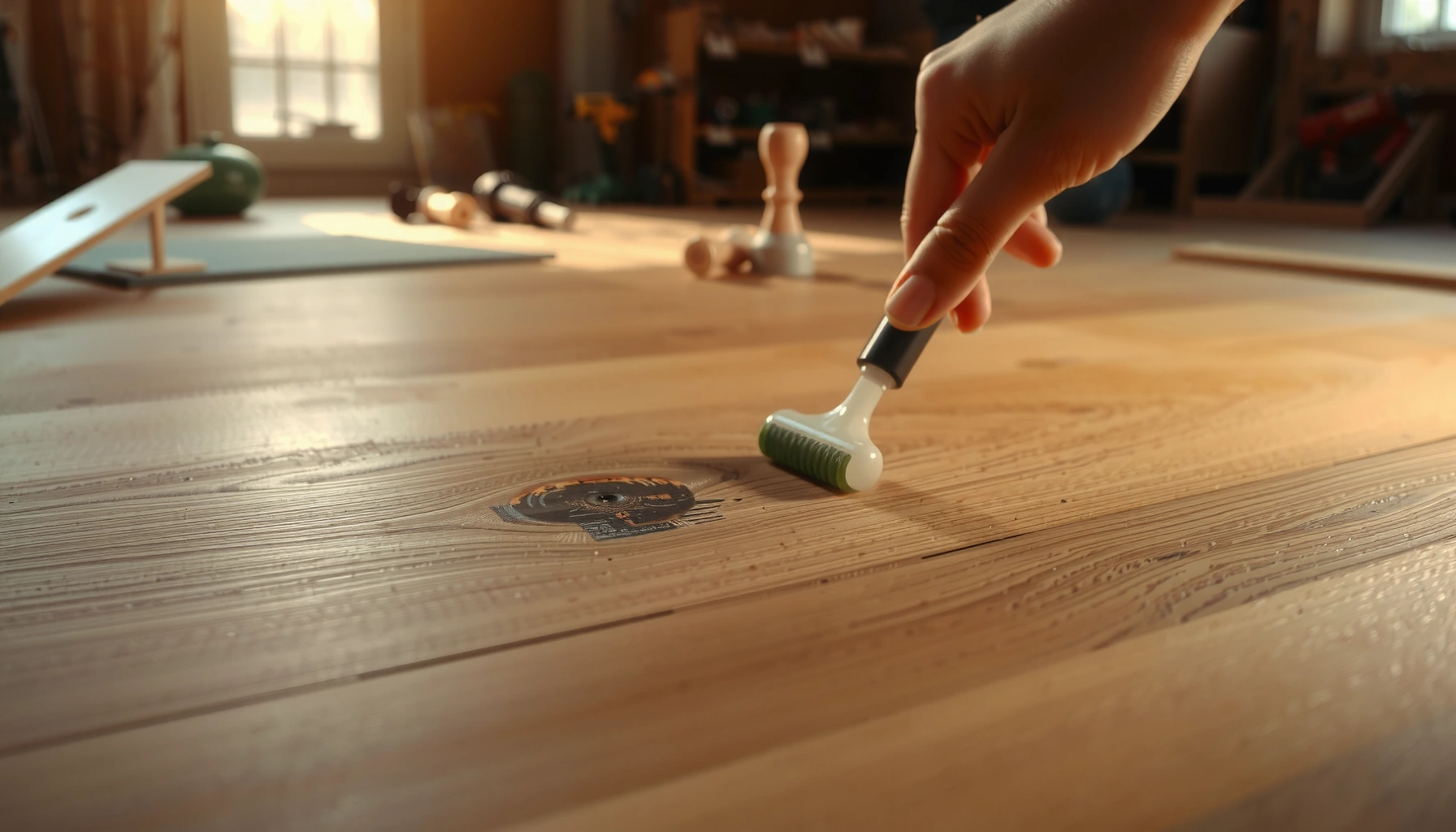 Step-by-step guide on fixing dents in engineered wood floors with tools and techniques.