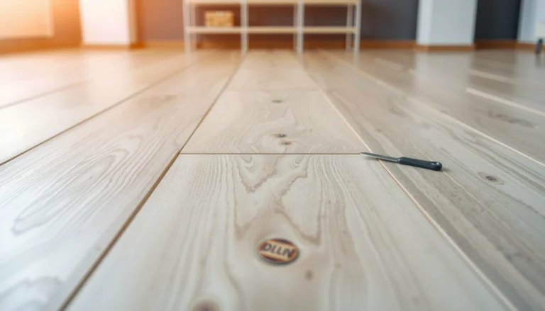 A person repairing dents in WPC flooring using tools and techniques for surface restoration.