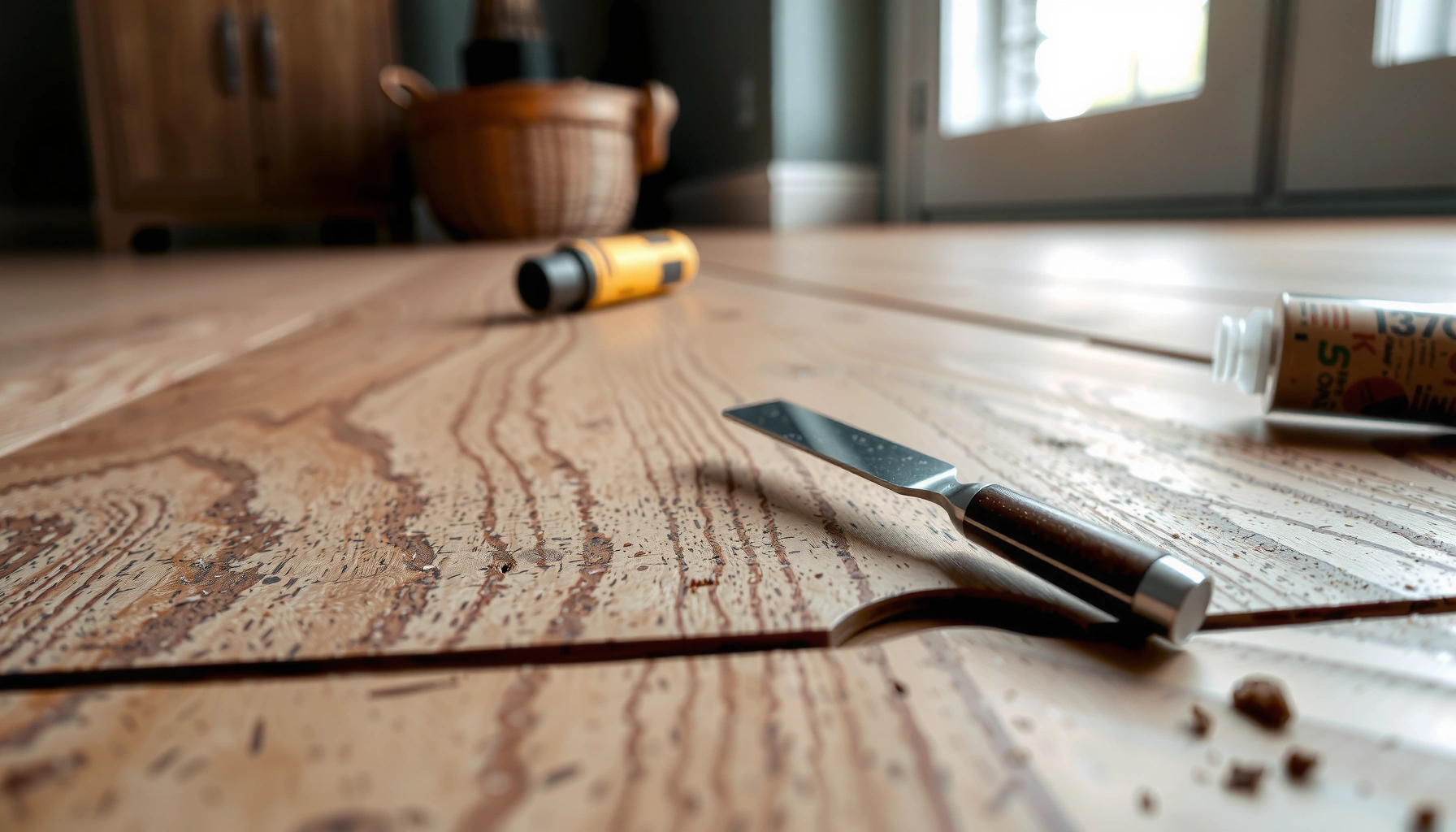 A close-up of cork flooring with visible gaps, illustrating how to fix gaps in cork floors.