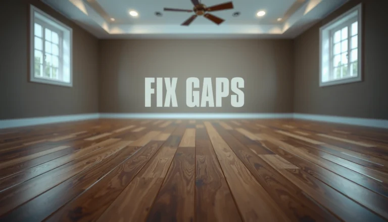 Step-by-step guide on fixing gaps in hardwood floors with tools and materials.