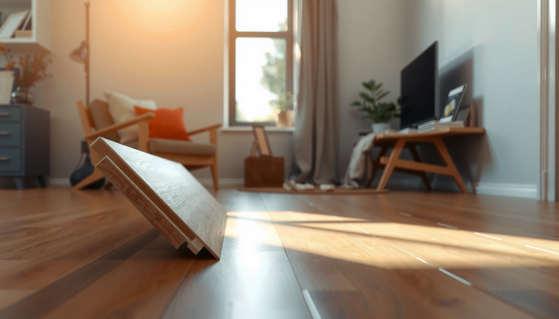 A person demonstrating how to fix lifting issues on engineered wood floors with tools.