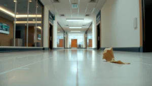 A professional repairing peeling on commercial flooring to restore its appearance and durability.