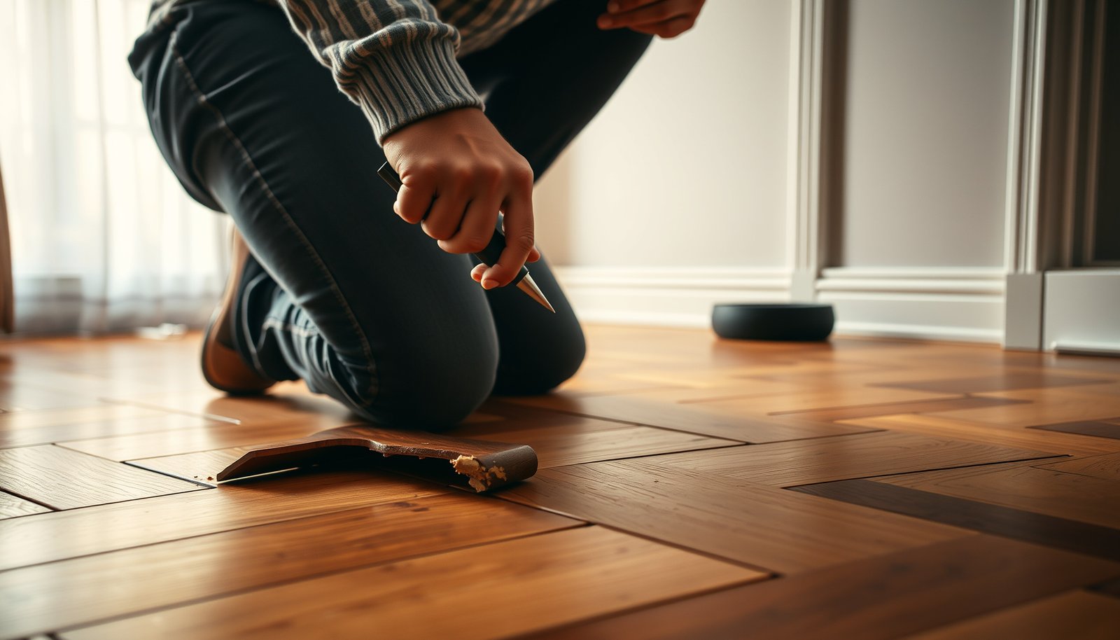 Steps to repair peeling on herringbone floors with quick and effective methods.