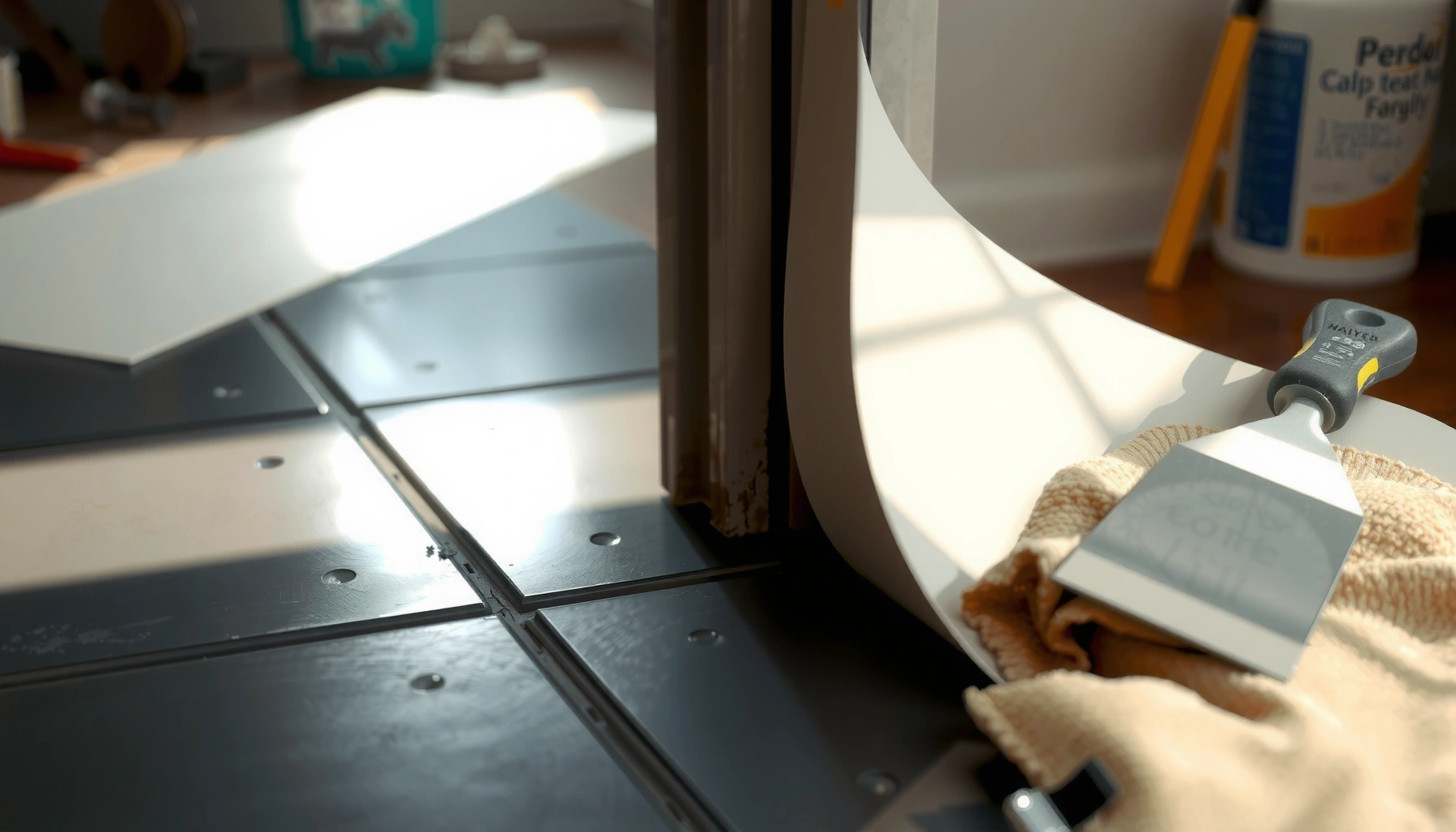 Step-by-step guide on repairing peeling rubber floors with tools and materials needed.