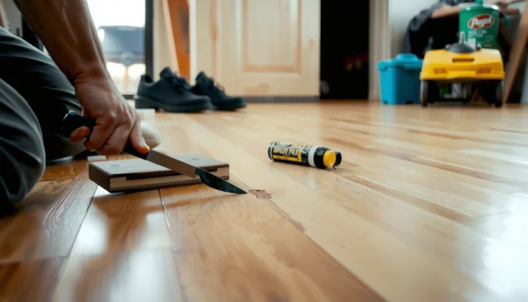 Step-by-step guide to repairing scratches on hardwood floors with tools and techniques.