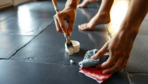Step-by-step guide on repairing scratches on slate floors for a polished look.