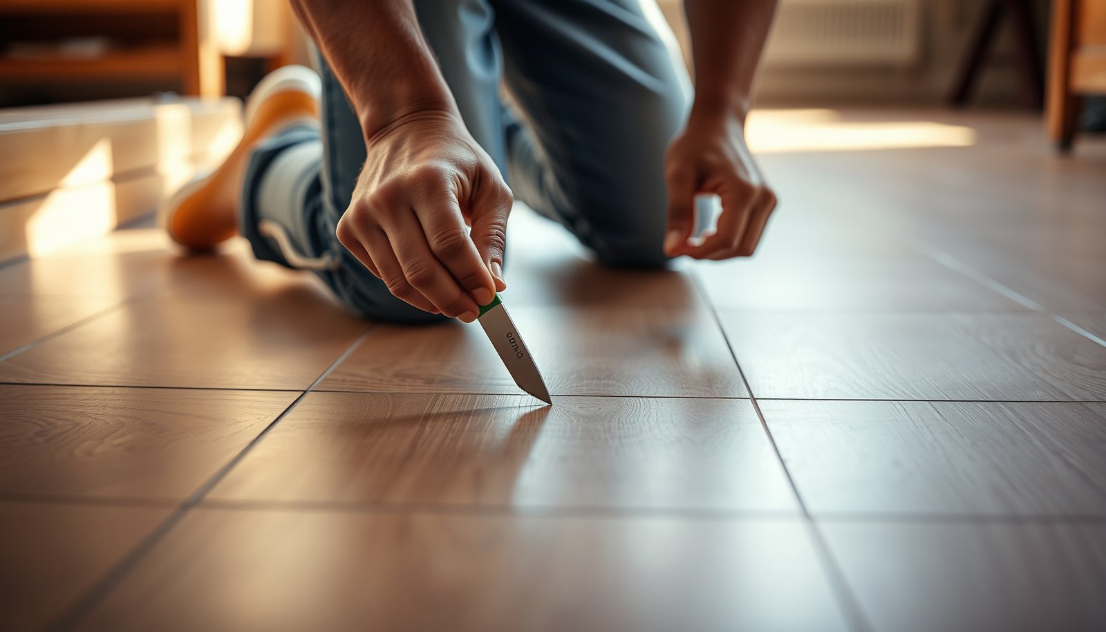 Step-by-step guide on fixing scratches on wood-look tile floors with simple methods.