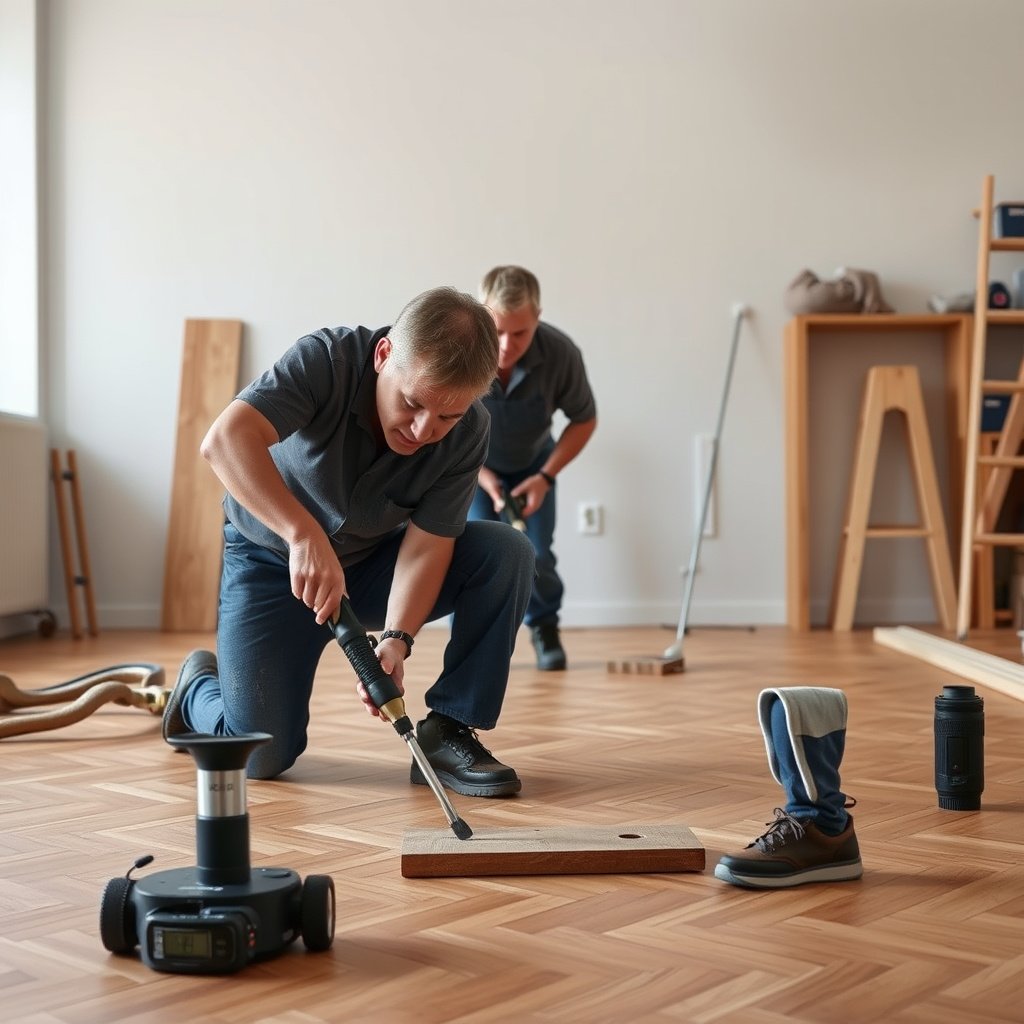 Image showing how to fix subfloor issues to eliminate squeaks in parquet floors
