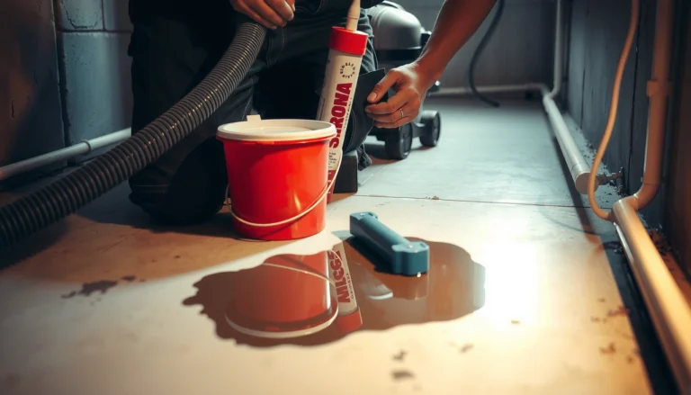 Step-by-step guide to fixing water damage on basement floors with tools and materials.