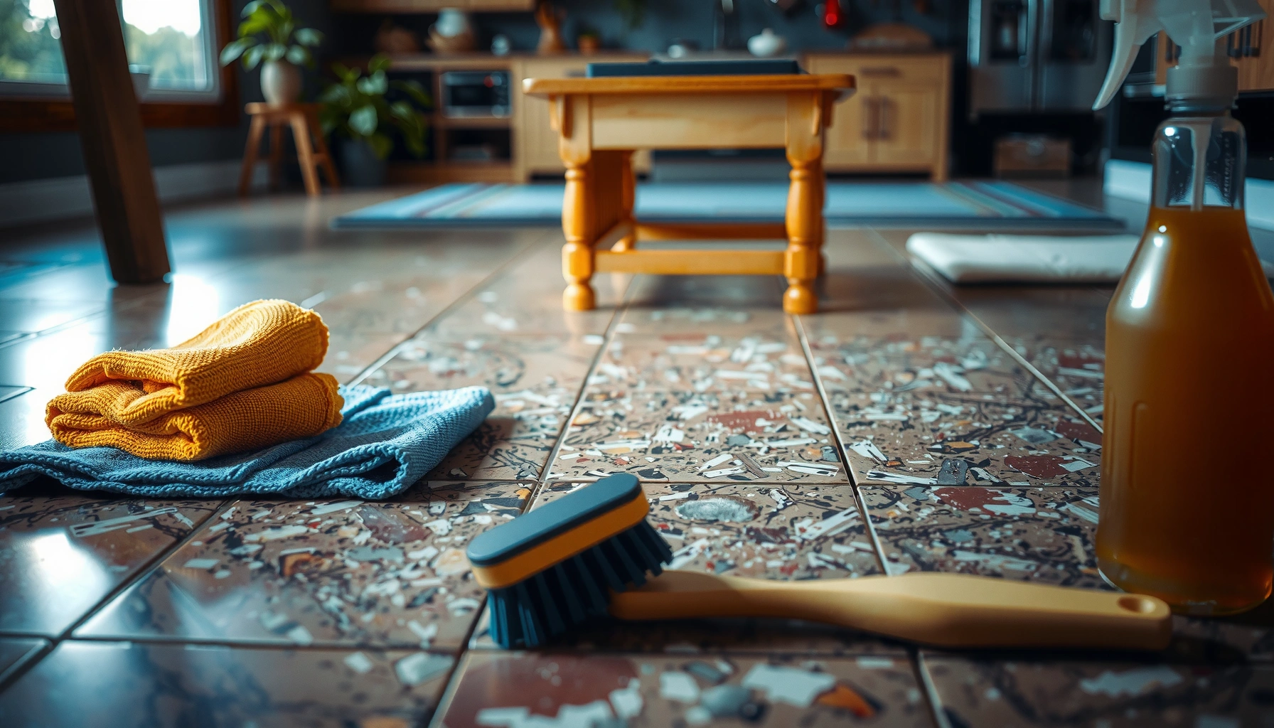 Step-by-step guide on fixing water damage on granite floors with tools and techniques.