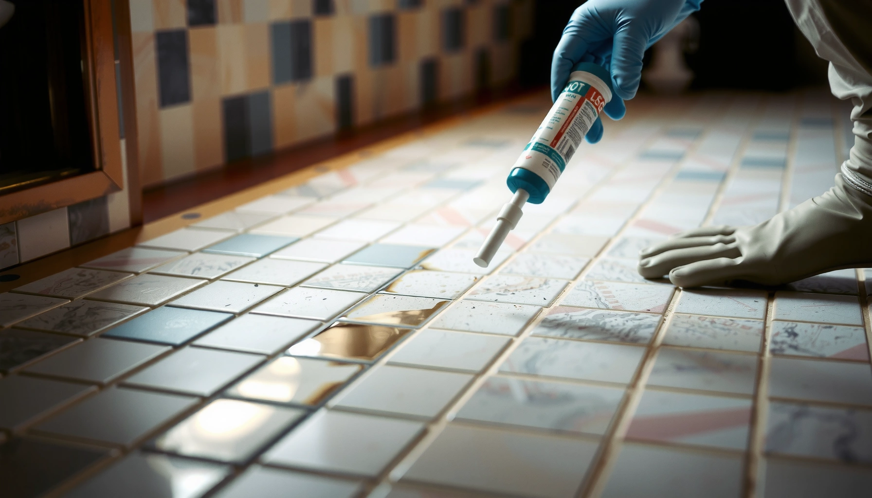 Step-by-step guide on fixing water damage on mosaic tile floors with tools and techniques.