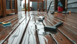 Step-by-step guide to fixing water damage on outdoor floors with tools and materials.