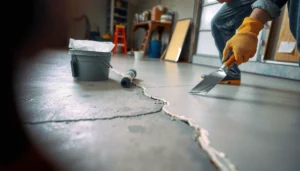 Step-by-step guide to repairing garage floors with tools and materials.