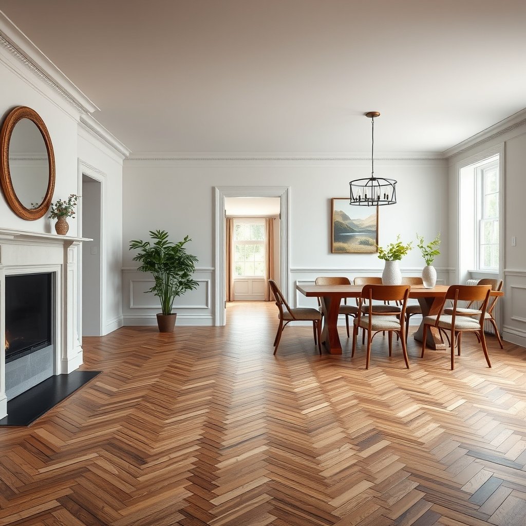 Supplies needed for deep cleaning herringbone floors, including cleaning solutions and tools.