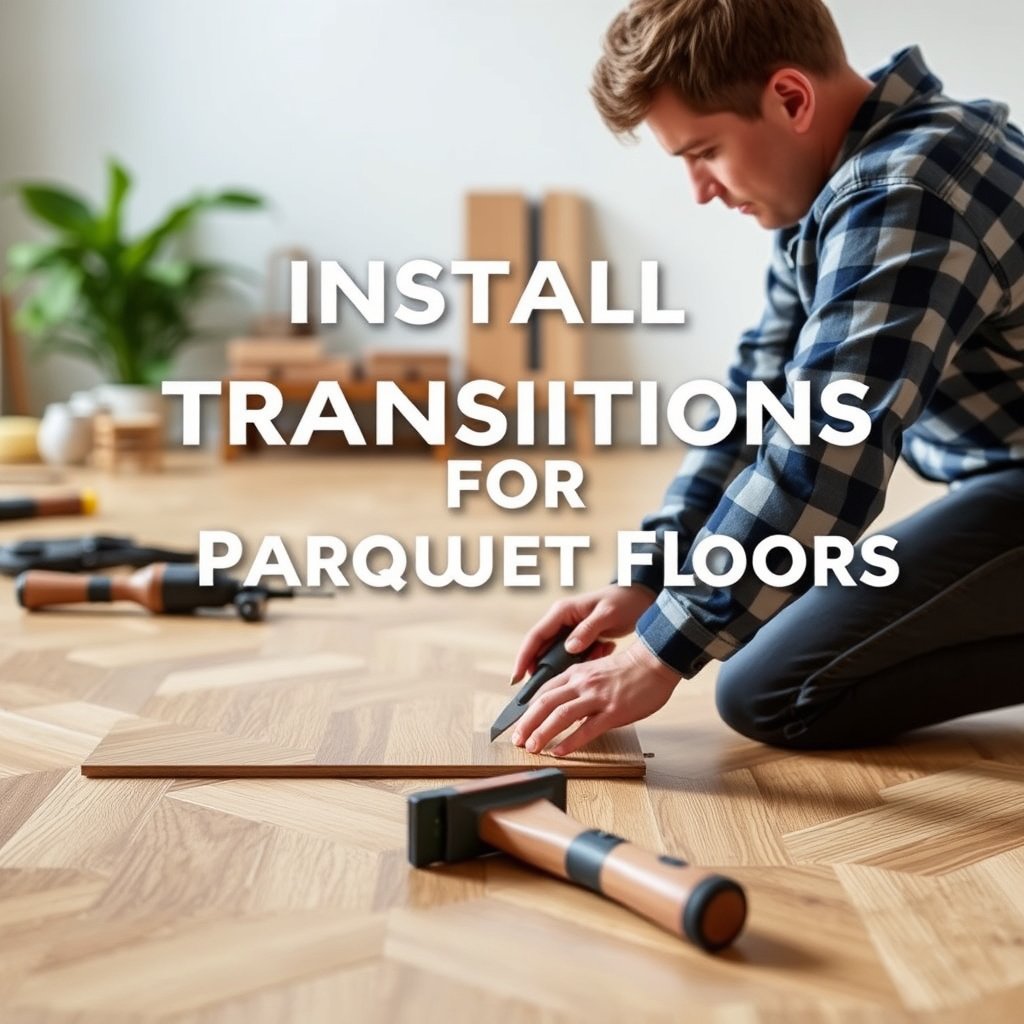 Assorted tools and materials needed for installing transitions on parquet floors.