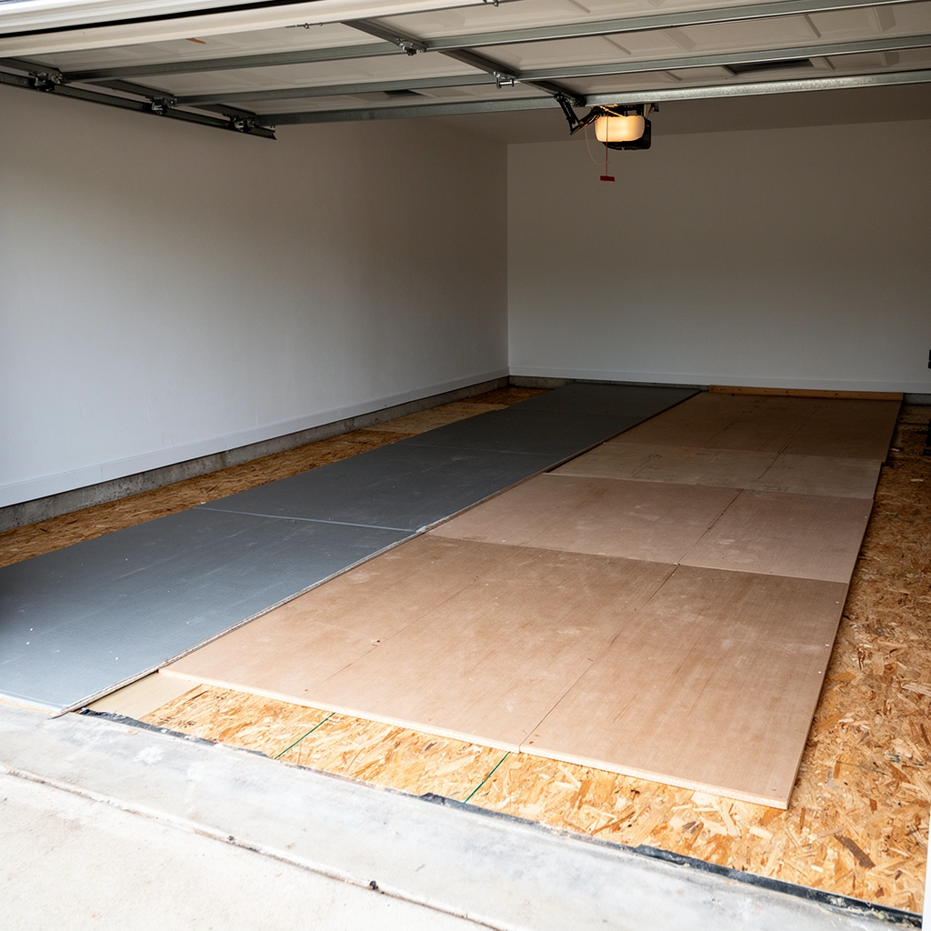 Tools and materials needed for installing underlayment under garage floors