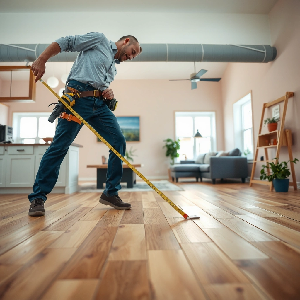 A diagram showing essential measurements for laminate flooring installation in a room layout.