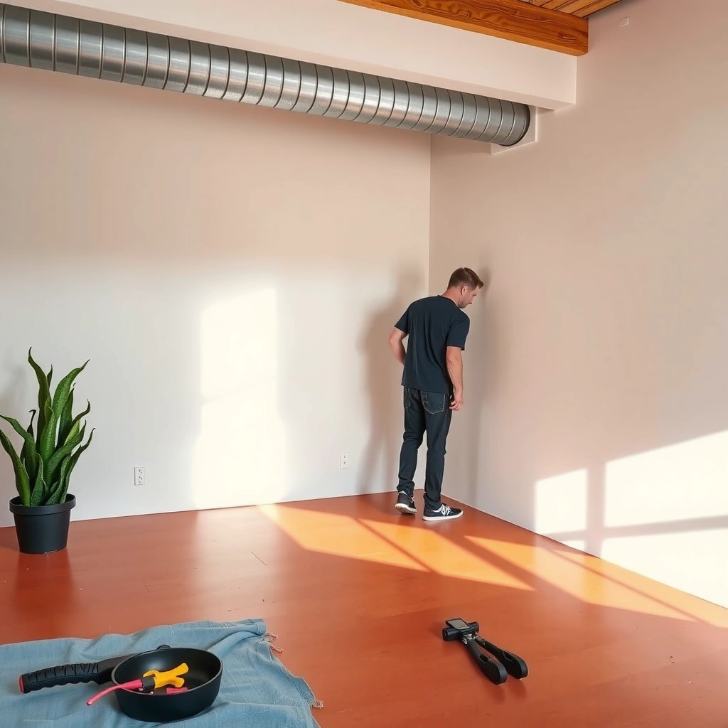 Tools and materials needed for installing baseboards on terracotta floors, showing floor edge condition.