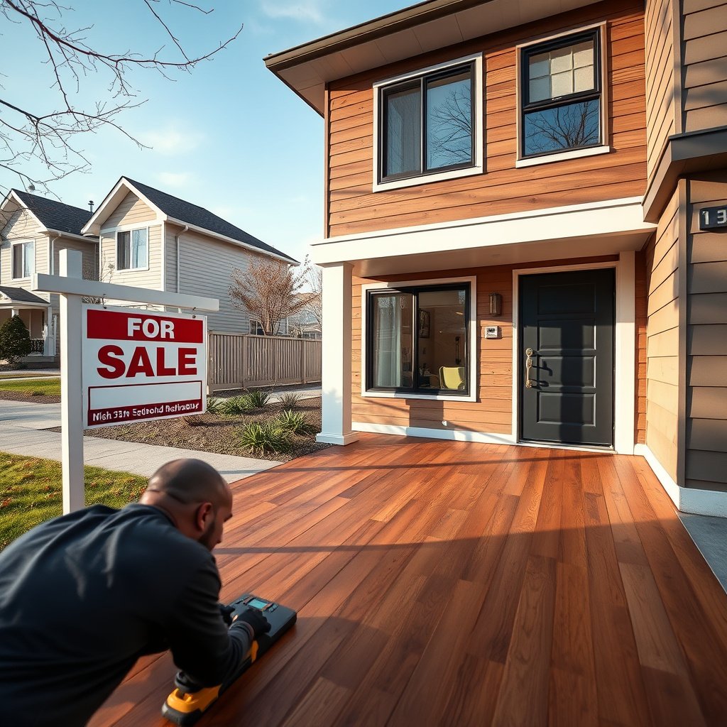 Person checking safety measures and permissions before removing hardwood floors in a rental property.