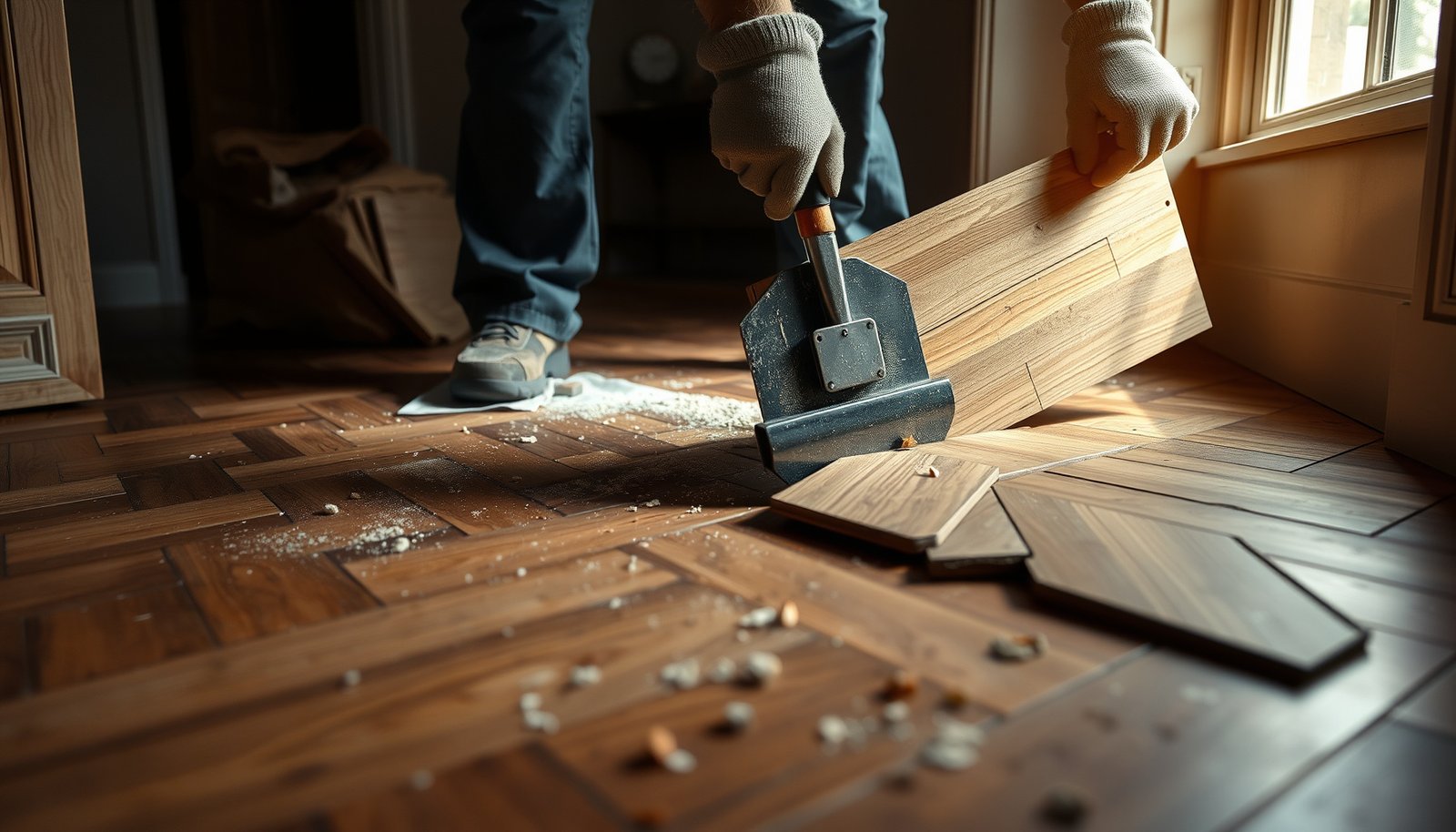 Step-by-step guide for safe removal and disposal of herringbone floors.