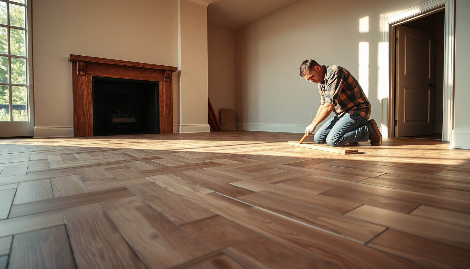 Step-by-step guide on how to install herringbone floors in a living room.