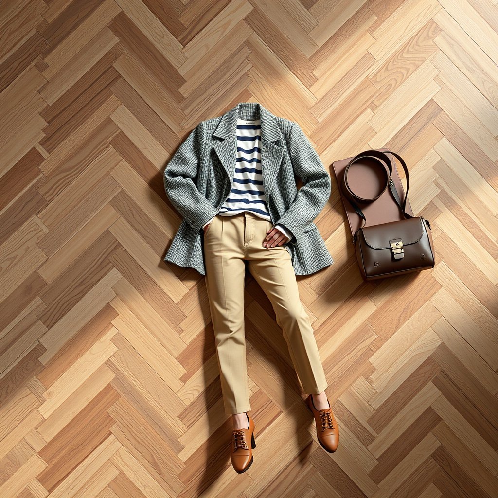 Diagram showing subfloor and installation method for herringbone floors