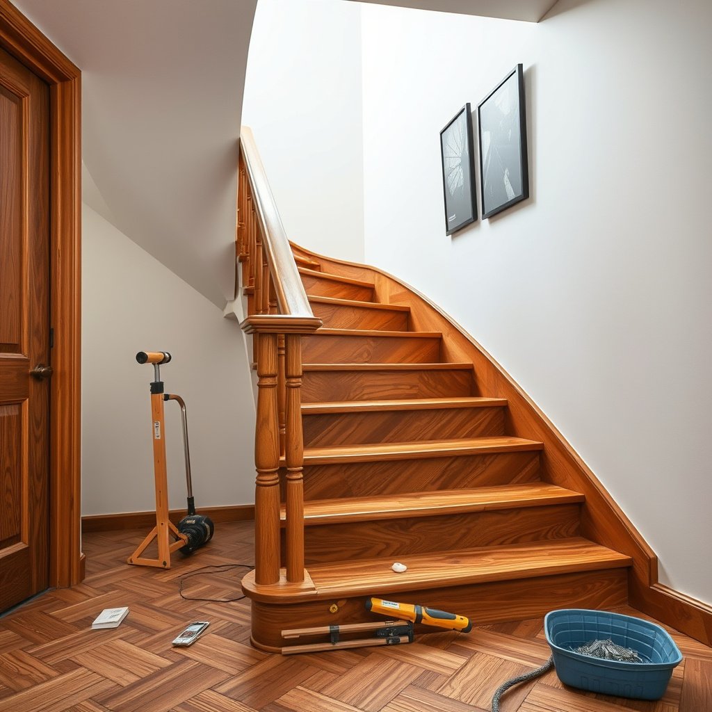 Installation of herringbone flooring on stair treads and risers for a stylish finish