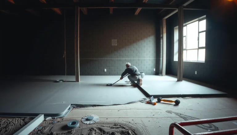 Step-by-step guide on installing concrete floors with tools and materials shown