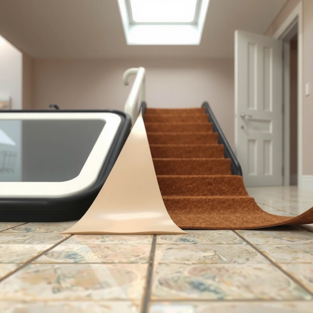 Close-up of adhesive on travertine floor for identification in removal process