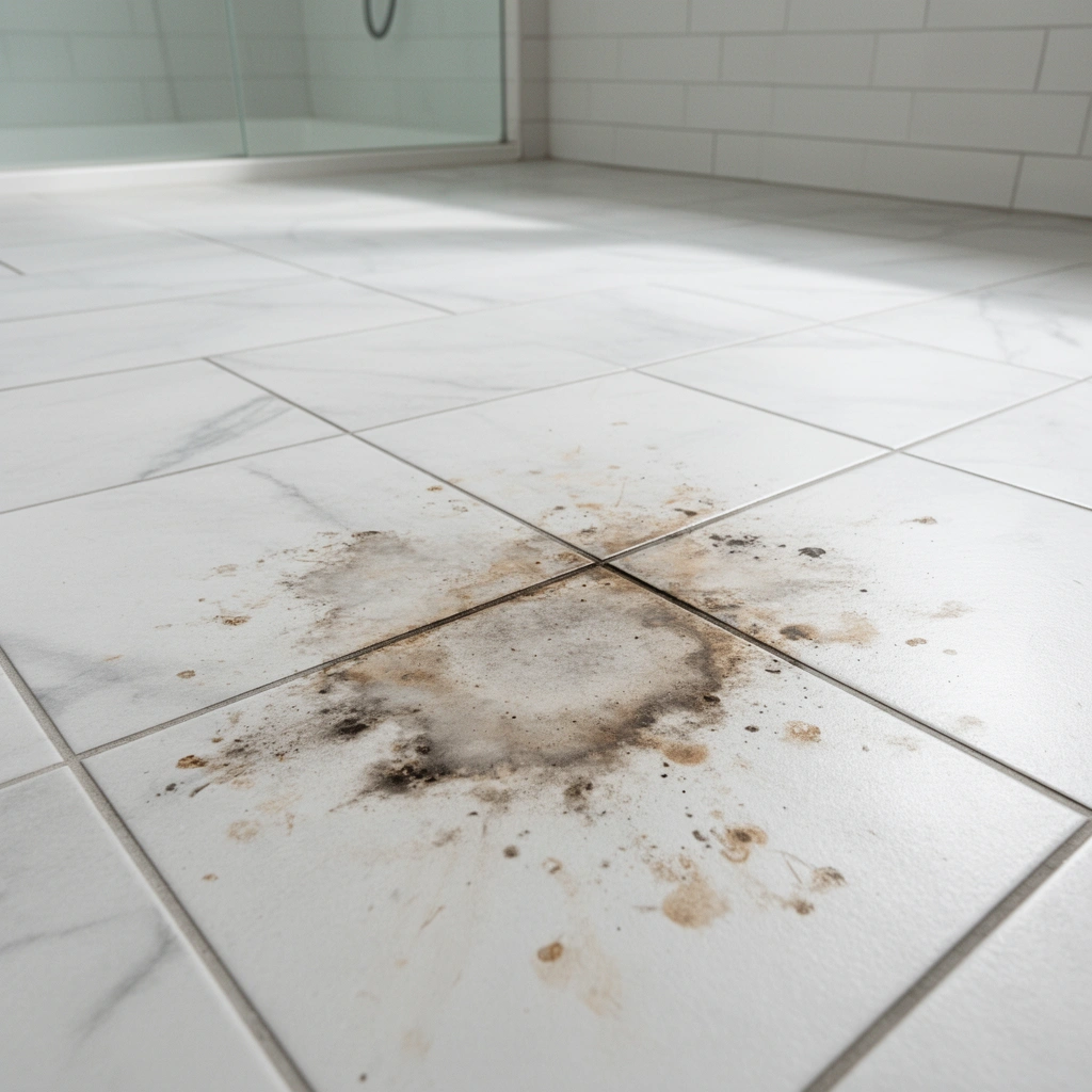 A guide to identifying different types of stains on bathroom floors to prevent damage during cleaning.