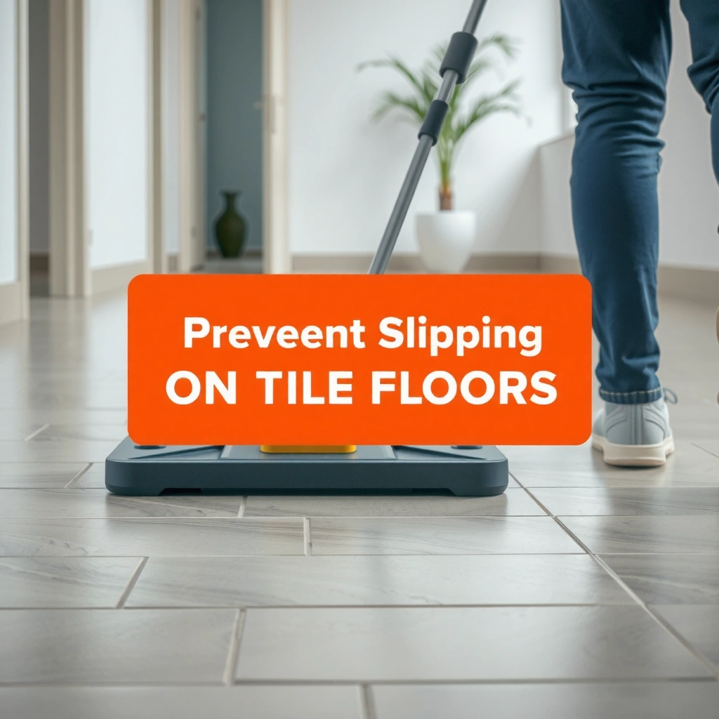 Image showing wet tile, residue, and worn finish as causes of slipping on tile floors.
