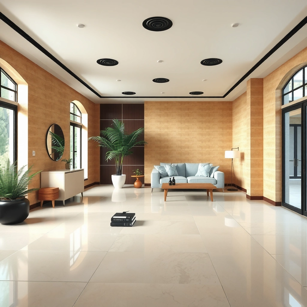 Person inspecting travertine floor to find the source of odors before cleaning.