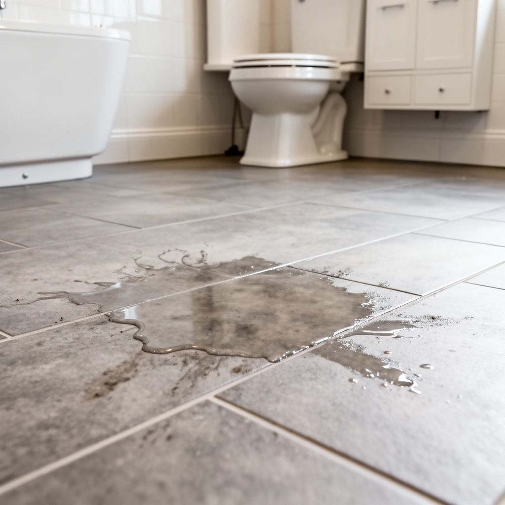 Person inspecting bathroom floor for odor sources to eliminate bad smells