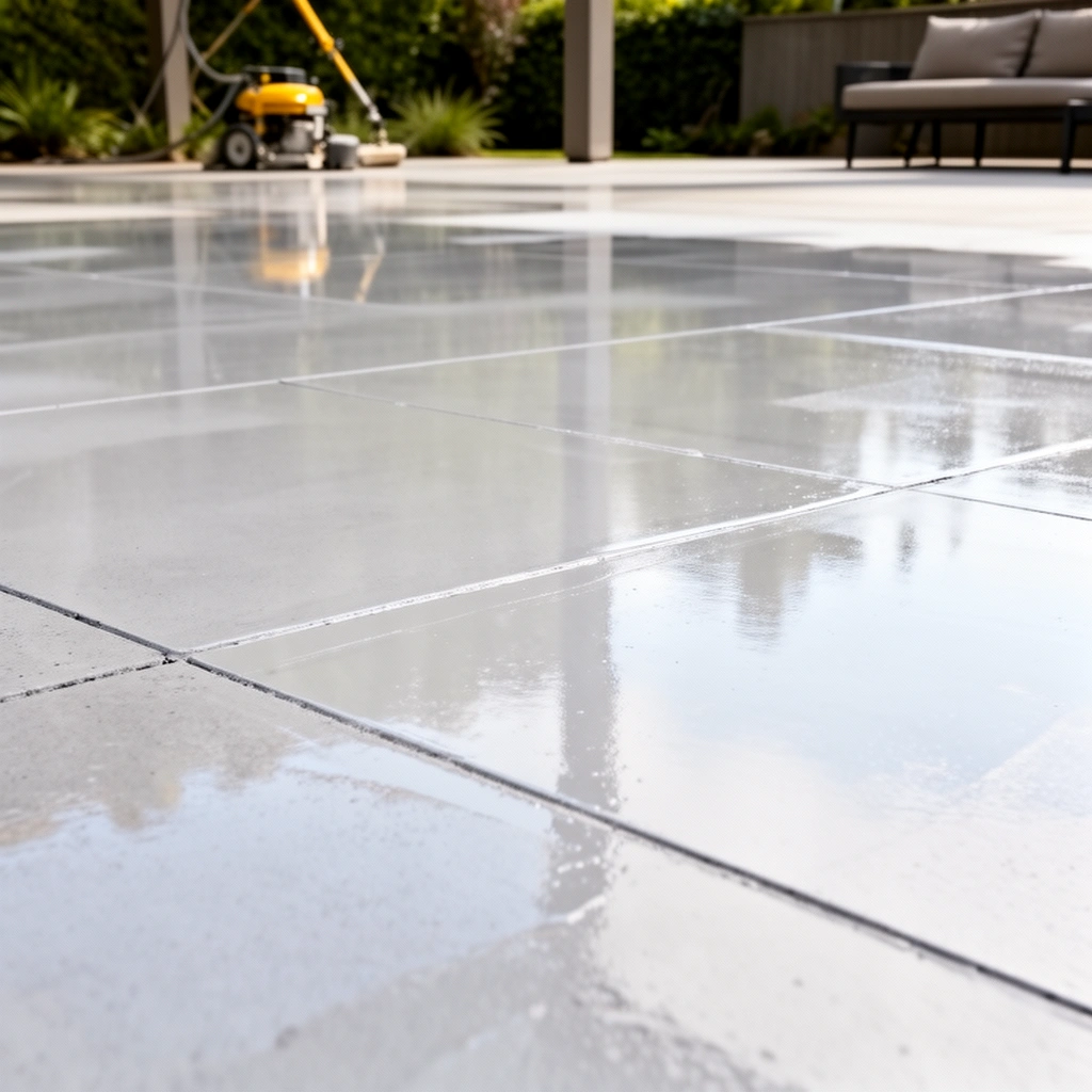 Person examining different types of outdoor floor materials for polishing.
