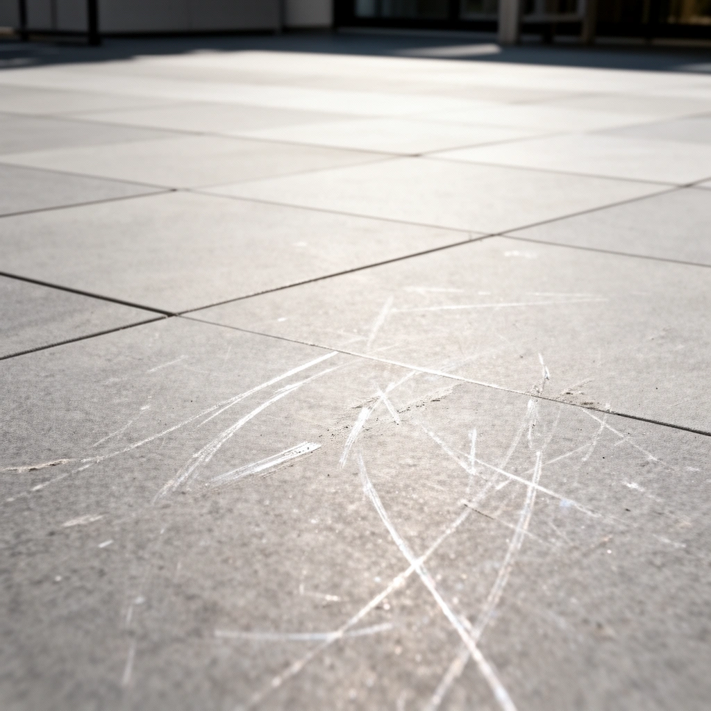 A guide to identifying outdoor floor materials and assessing scratch depth for repair.