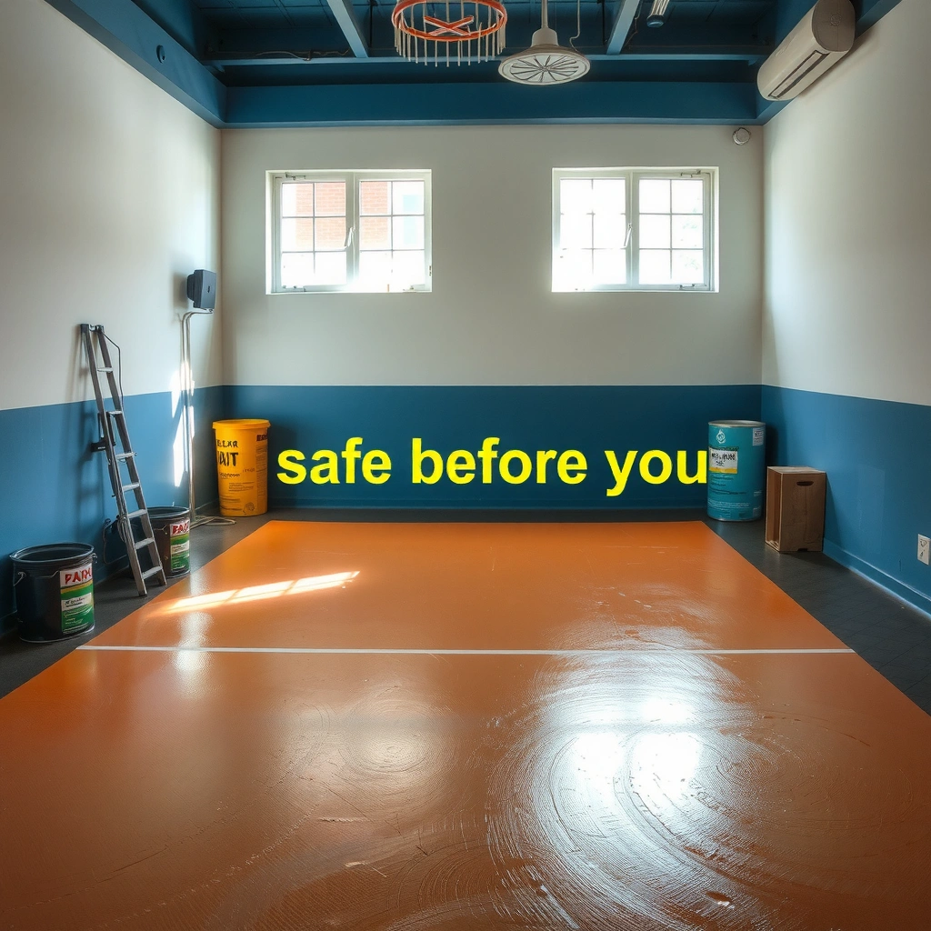 Step to identify paint type and test a spot on rubber floors before removal