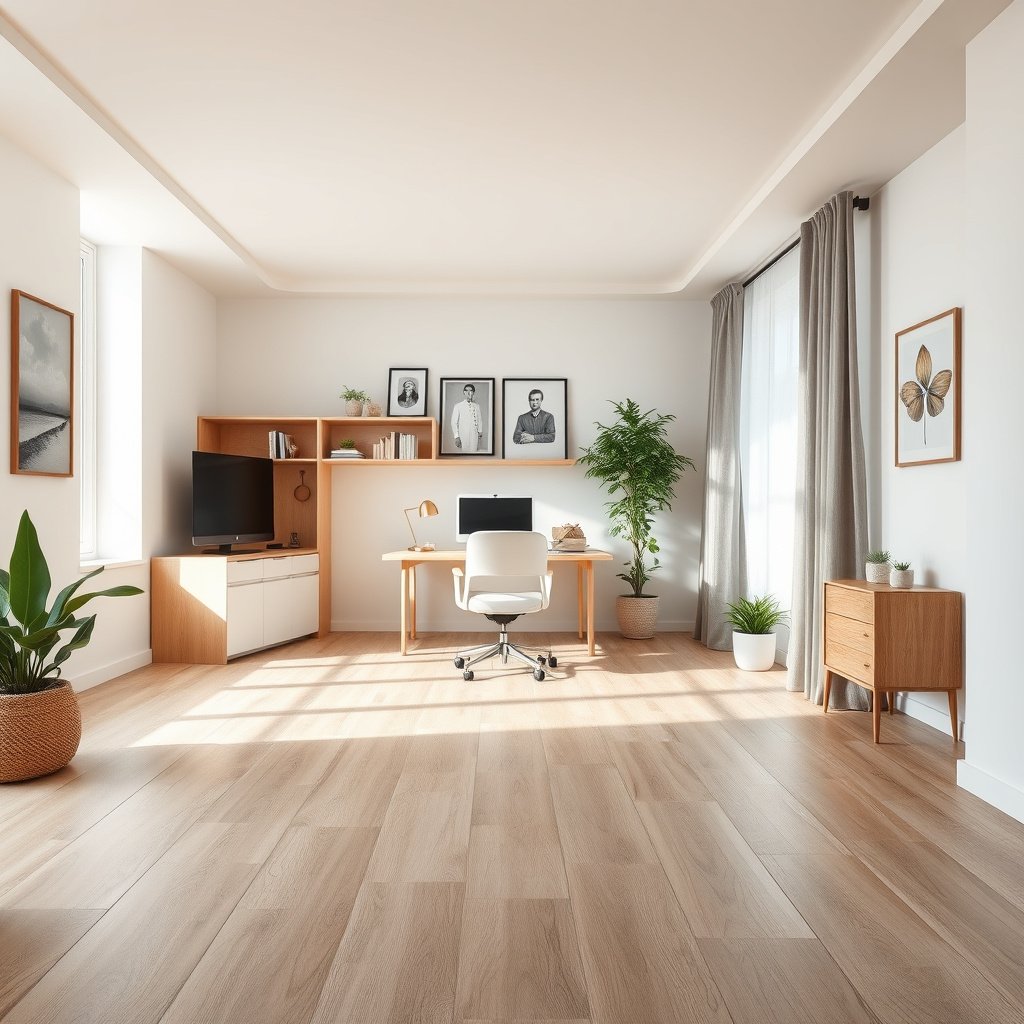 Image showing key risk areas for laminate floors in a home office setup.