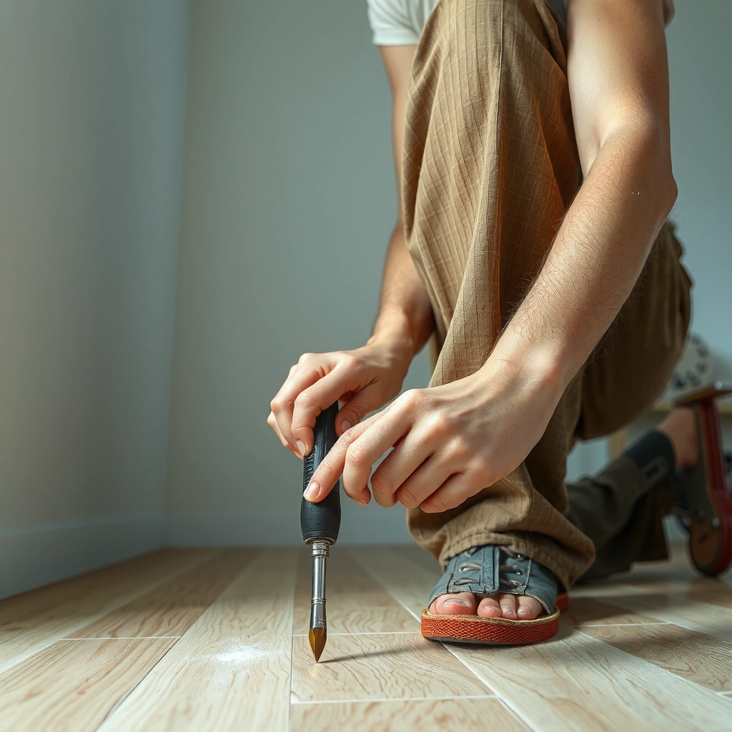 Image showing how to identify scratch depth on laminate floors, distinguishing between surface scratches and gouges.