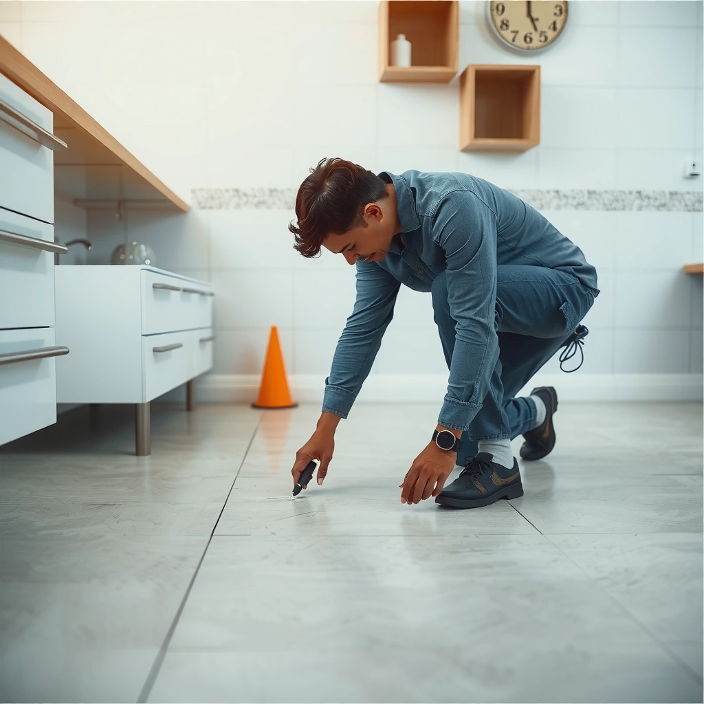 Image showing scratched tile glaze, grout, and underlayment for tile floor repair