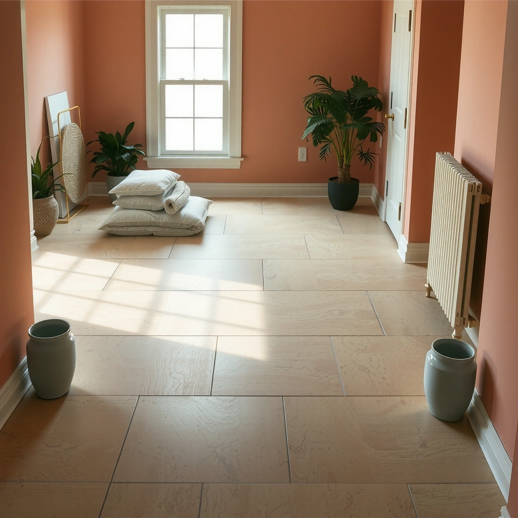 Close-up of slippery travertine floor highlighting potential causes for slipping hazards.