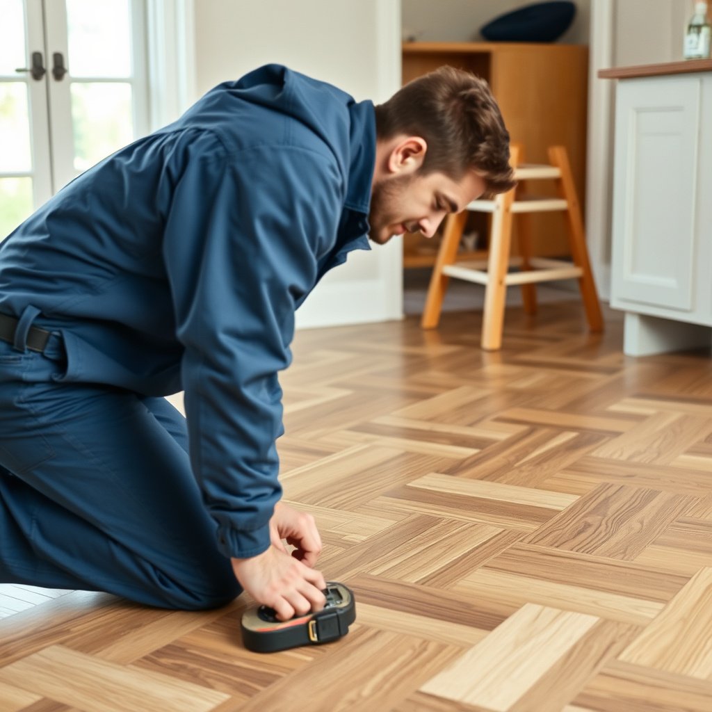 Image showing how to find the source of squeaks in chevron floors, highlighting plank and subfloor issues.