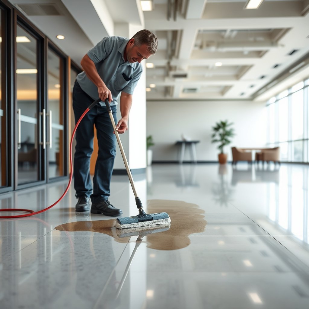 A guide to identifying different stain types on vinyl floors before cleaning in a commercial office.