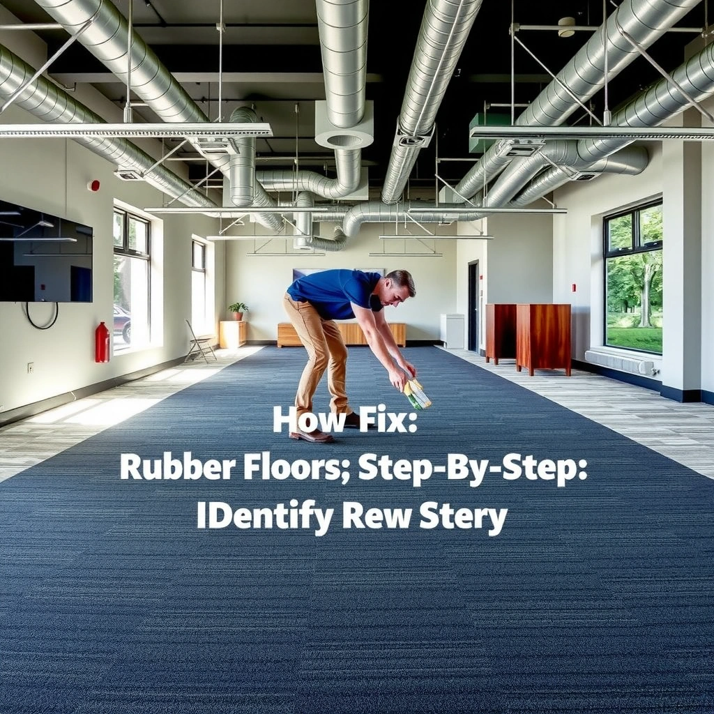 A person inspecting rubber flooring to identify the source of a squeak in the floor.