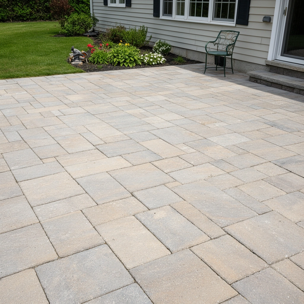Different types of patio floors to identify before removal, including tile, wood, and concrete.