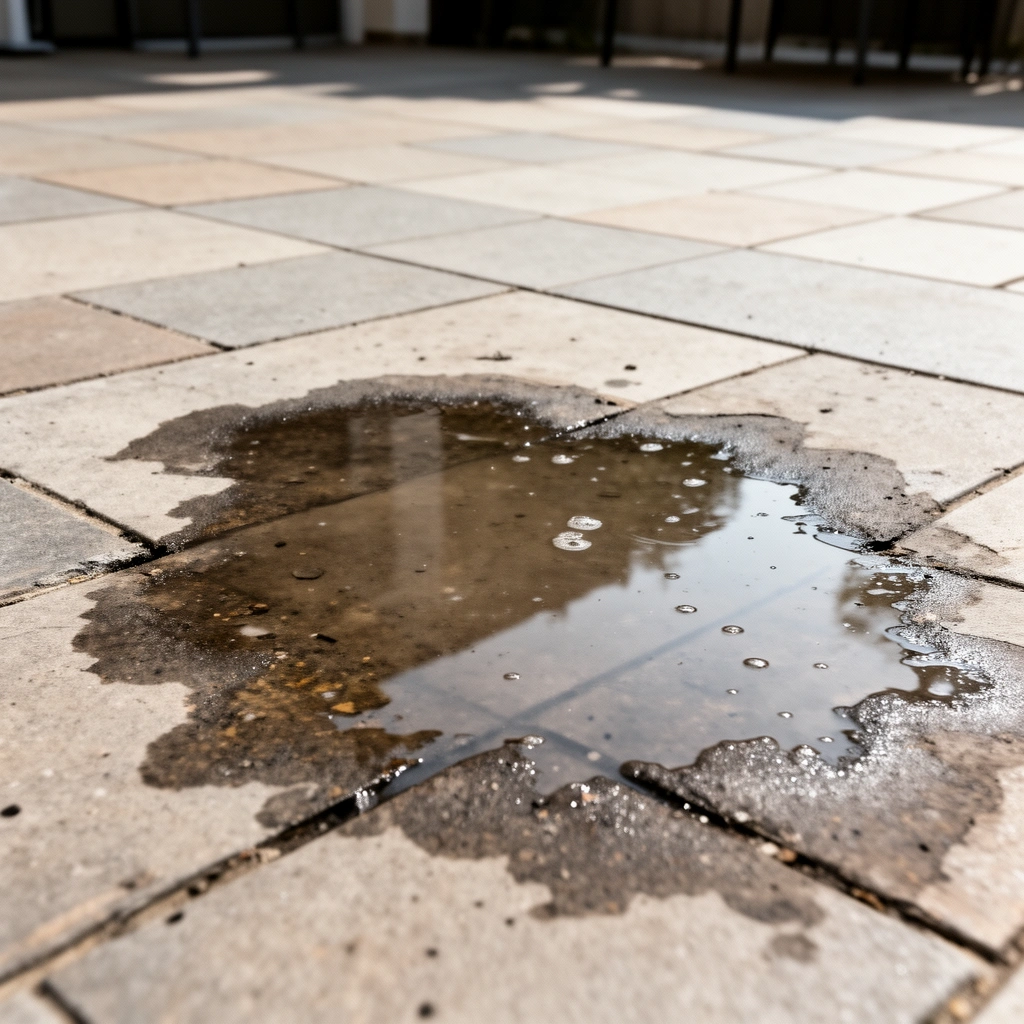 Different patio materials like wood, tile, and concrete for water damage prevention tips.