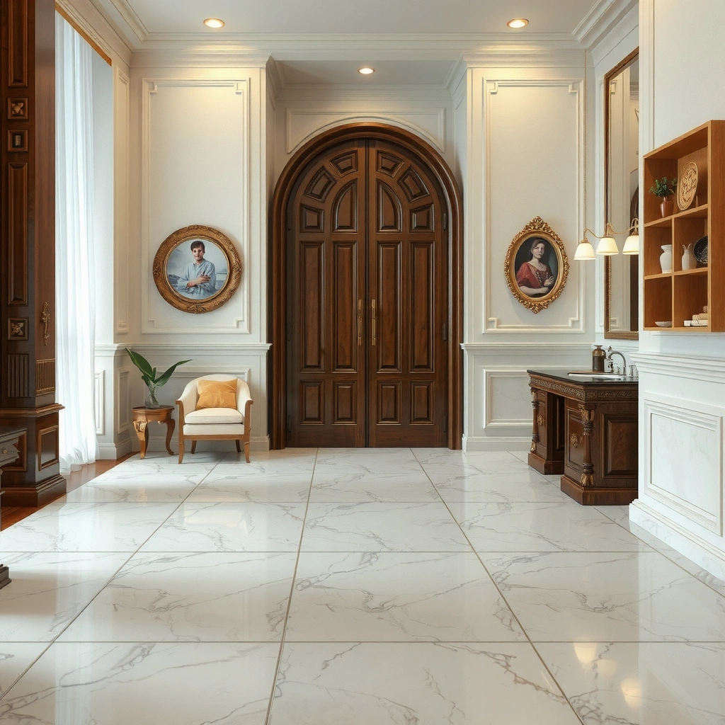 A person testing adhesive types on marble floors to determine safe removal methods.