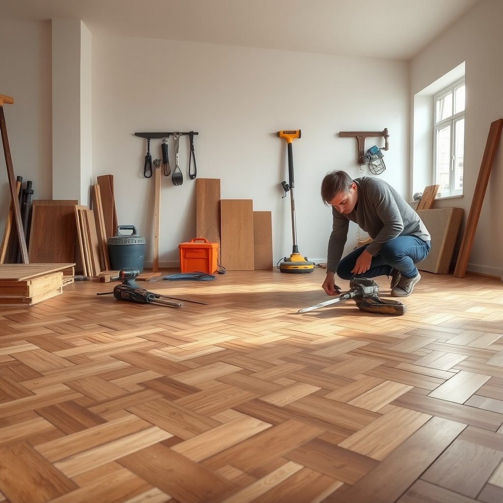 Close-up of herringbone floor installation methods for identification