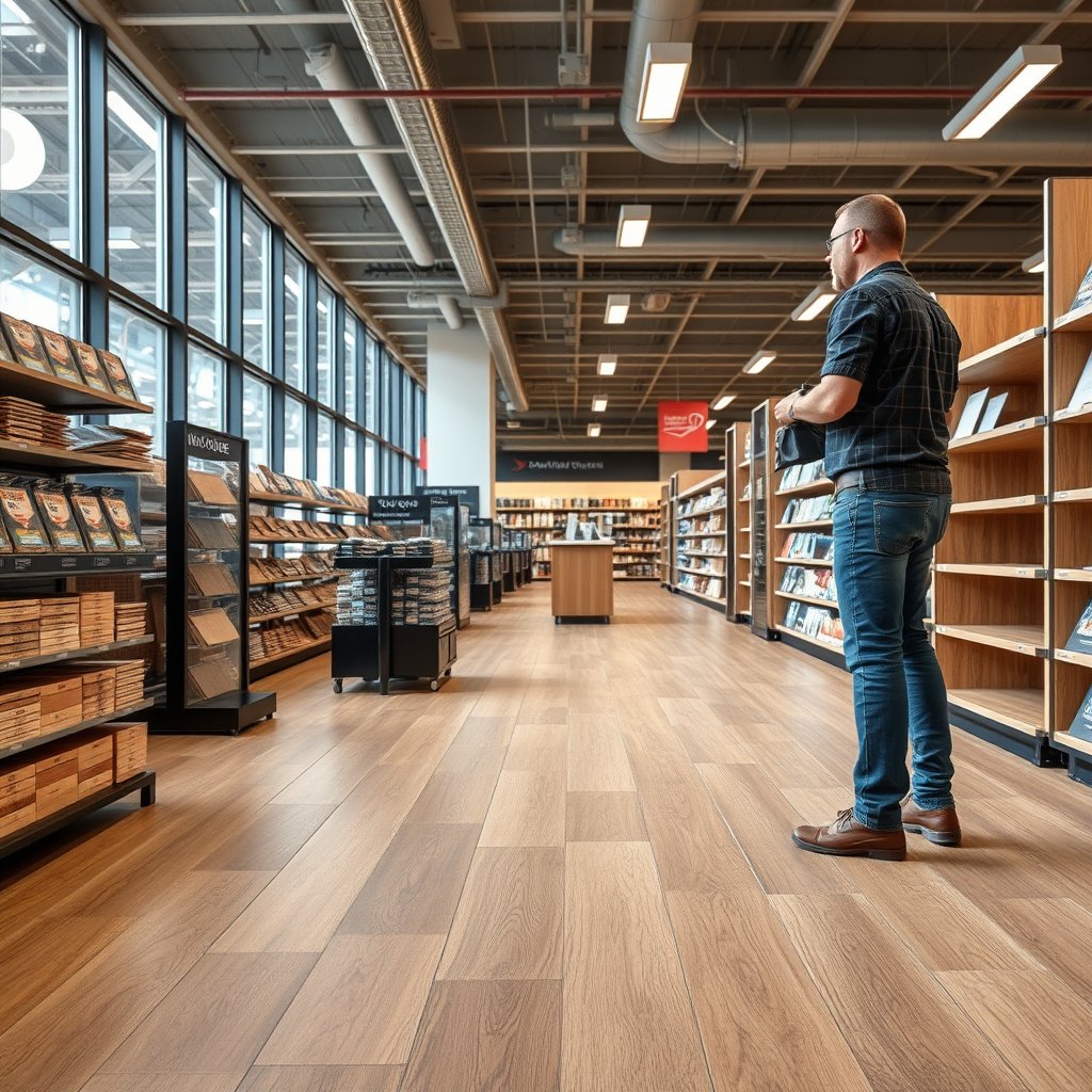 A retail store layout highlighting high-risk zones for laminate floor safety improvements.